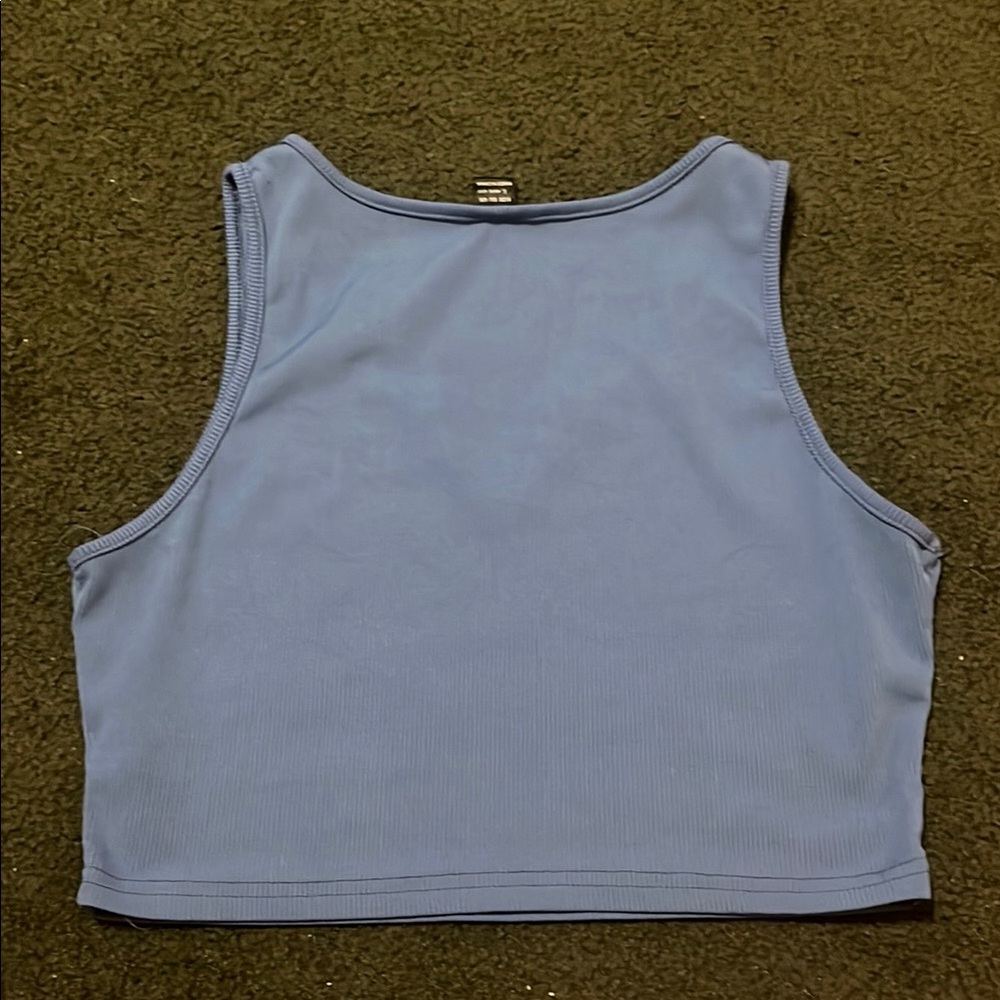 Blue Ribbed Crop Top - Picture 3 of 3